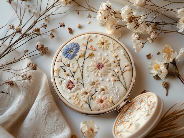 haftowana tkanina z motywem kwiatowym